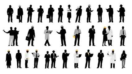 Collection of business people silhouettes in various poses