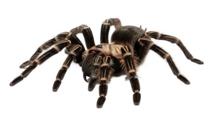 Close-up of a detailed tarantula spider with vivid patterns on black background