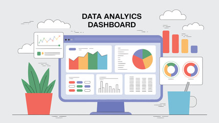 Computer screen displaying a data analytics dashboard with charts and graphs design