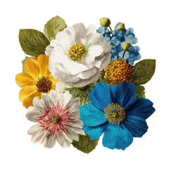 Fototapeta premium PNG Vibrant embroidered floral bouquet