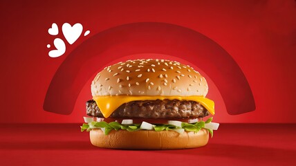 Cheeseburger food advertising banner with red background
