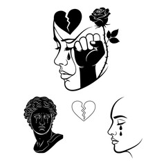 tears on the face, broken heart sad feeling silhouette pack