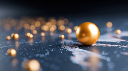 Golden spheres on a futuristic digital background