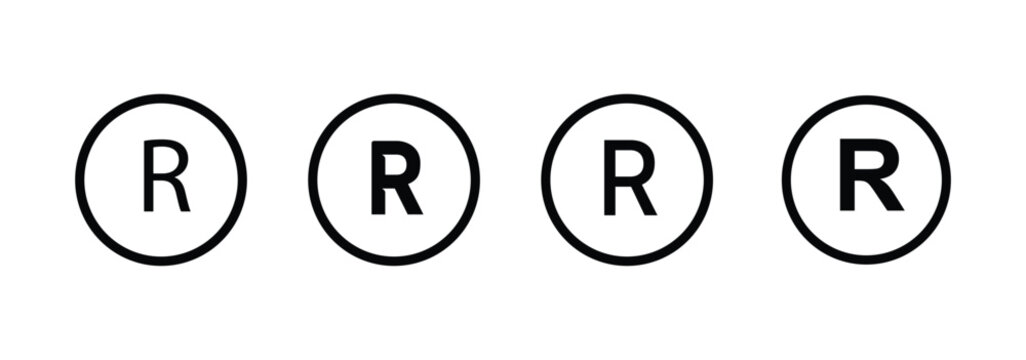 Registered trademark symbol icons set, black and white circle letter R logo, intellectual property rights sign, legal registration vector illustration