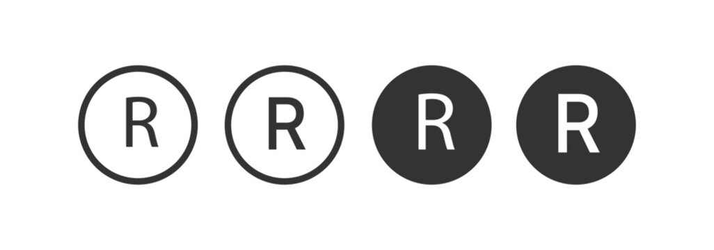Registered trademark symbol icons set in black and blue colors on white background