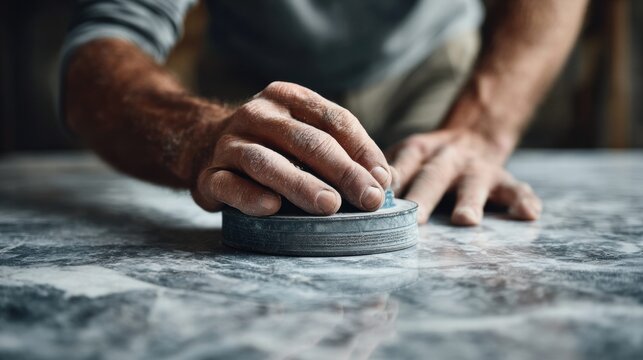 Craftsman sanding a marble surface