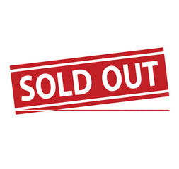 Red SOLD OUT banner displayed prominently on a white background indicating unavailability of a product or service