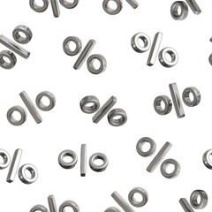 3d percent seamless pattern imetallic silver texture. Percentage 3d chrome sign background