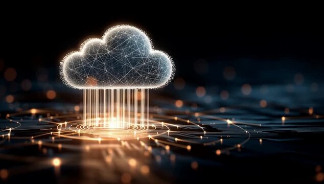 a digital cloud icon surrounded by glowing connections, representing the power of clouds in data and technology Generative AI