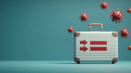 Travel restrictions concept with virus and suitcase