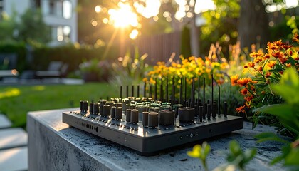 Sensor array on a concrete patio measuring environmental data outdoors