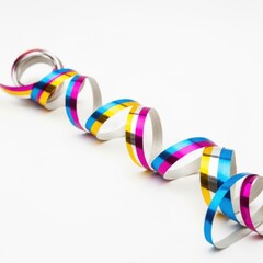 A colorful roll of metallic tape on a white background