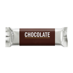 A chocolate bar wrapped in silver and brown foil on a transparent background
