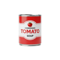 A can of condensed tomato soup against a transparent background