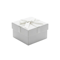 A beautifully wrapped white gift box with a ribbon on a transparent background