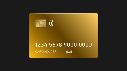 Gold bank credit card isolated on a black background