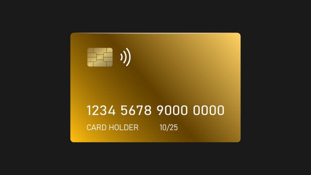 Gold bank credit card isolated on a black background