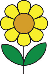 Simple yellow flower with green leaves vector image