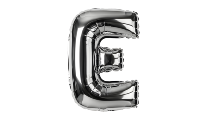 Silver balloon letter e isolated on transparent background