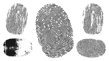Vector black fingerprint background. Detailed fingerprint on grunge background symbolizing identity verification.