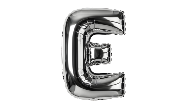 Silver balloon letter e isolated on transparent background - Powered by Adobe