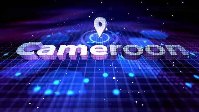 Cameroon Map Location Pin with Futuristic Technology Grid Smart City Cameroon Location Pin on Hi-Tech Background