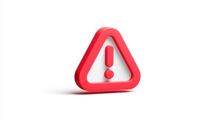 3D render of a red warning sign with an exclamation mark on a white background