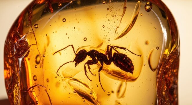 Insect specimen is perfectly preserved within a piece of polished fossilized tree resin.