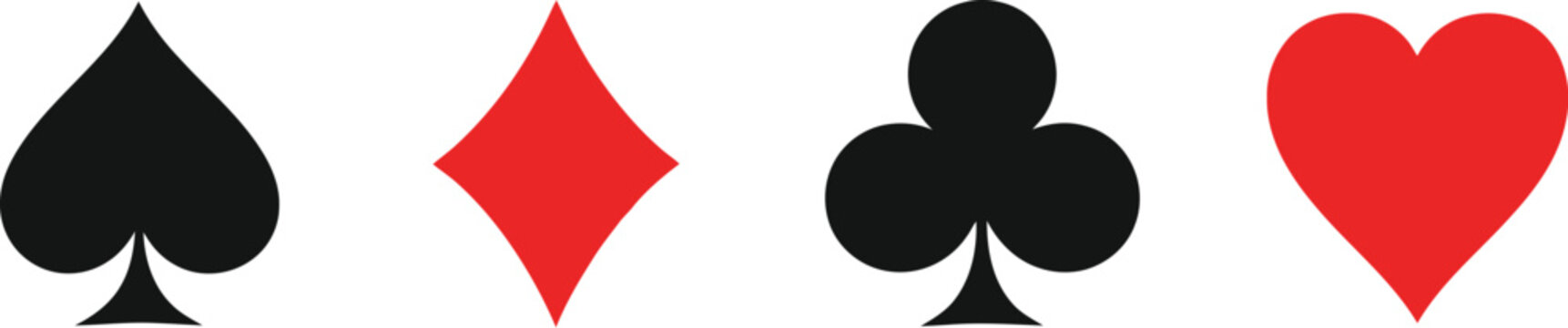 Four standard suits playing cards. Spades, Clubs, Hearts, and Diamonds. 