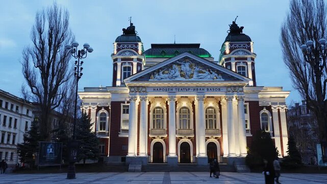  Beautiful view of Ivan Vazov national theatre. Historical famous building in city center of Sofia, capital of Bulgaria, Europe