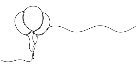 Obraz premium Balloon single line art, continuous one line drawing of Isolated outline vector icon.