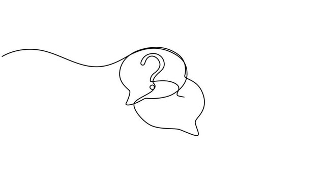 Animated self drawing of continuous line draw Quick tips. Continuous one line drawing of question mark, Animated self drawing question mark and speech bubble. Full length one line animation. 4K video.