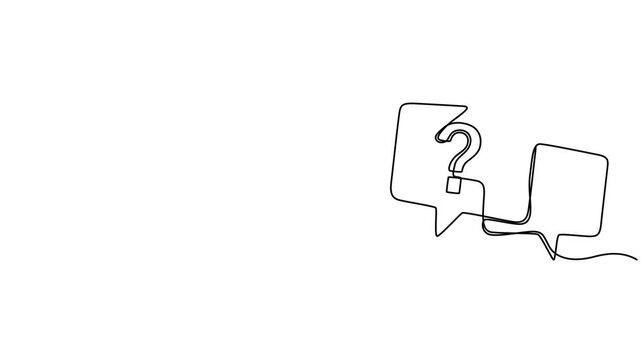 Animated self drawing of continuous line draw Quick tips. Continuous one line drawing of question mark, Animated self drawing question mark and speech bubble. Full length one line animation. 4K video.