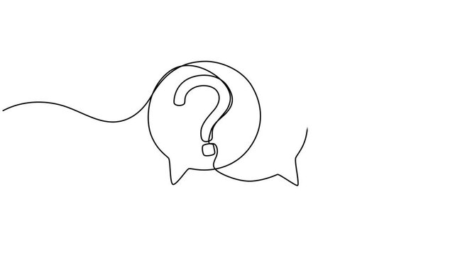 Animated self drawing of continuous line draw Quick tips. Continuous one line drawing of question mark, Animated self drawing question mark and speech bubble. Full length one line animation. 4K video.