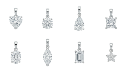 Luxury Diamond Pendant Set featuring Heart Round Pear and Marquise Cuts in Realistic Silver Style