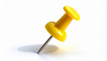 Yellow pushpin with metallic point on white surface