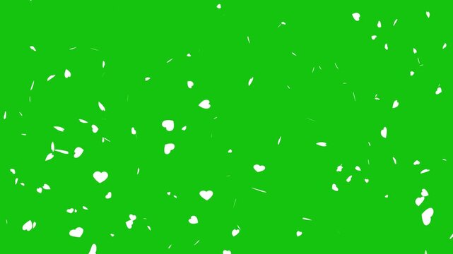 Love icon floating up animation on green screen, valentines day floating red hearts for chroma key overlay.