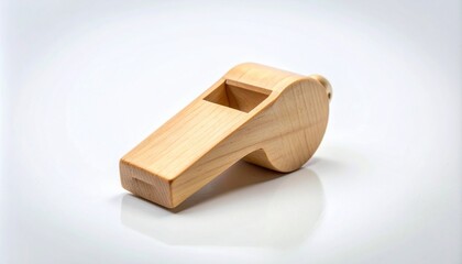 Handcrafted wooden whistle on neutral background