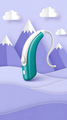 Modern Hearing Aid in Stylized Paper Cut Landscape for Hearing Day