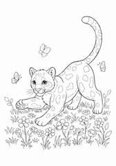 Obraz premium Playful Leopard Cub Pouncing Line Art for Coloring.