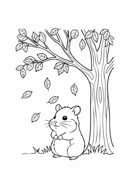 cute hamster under autumn tree.
