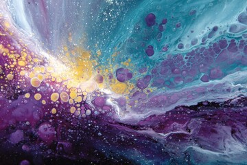 Colorful abstract fluid art with shimmering particles