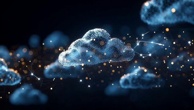 digital technology background with cloud icon and data connection network, web illustration, blue colors, dark background, digital backdrop, futuristic style, glowing effect Generative AI