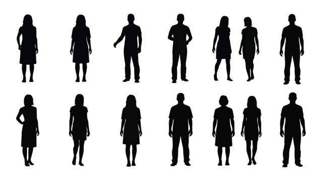 Collection of silhouetted human figures isolated on white background, Vector