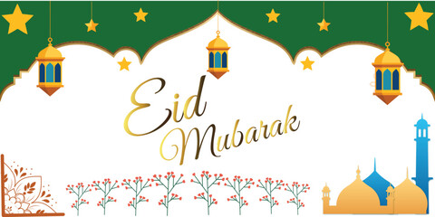elegent Eid mubarak greetion card with beautiful text of Eid Mubrak in vector form