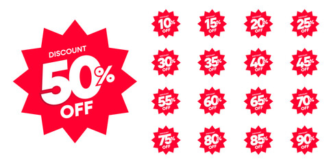 Discount Percentage Starburst Stickers Set 10 to 90 Percent Off
