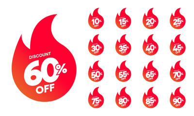 Flame Discount Percentage Stickers Set 10 to 90 Percent Off