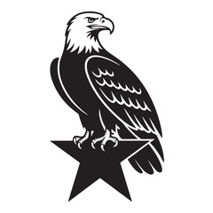 Obraz premium Bold black eagle perched on star symbol with strong gaze