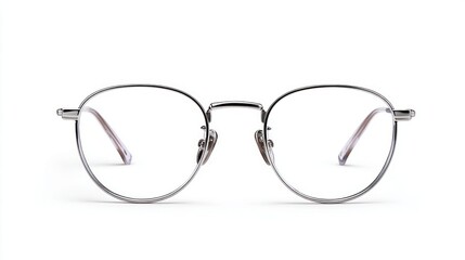 Stylish silver eyeglasses with round frames on a clean white background