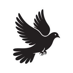 Obraz premium Flying dove in mid air with spread wings and white highlight